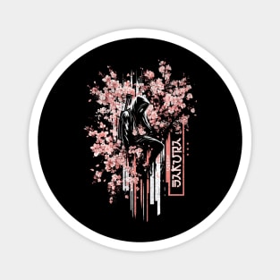 Urban Samurai Among Sakura T-Shirt: Modern Warrior - Cherry Blossom Tee Magnet
